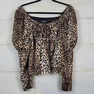 Express Satin Leopard Juliet Sleeve Blouse. Size L